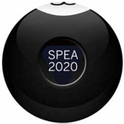 An 8-ball with SPEA 2020 printed on it.